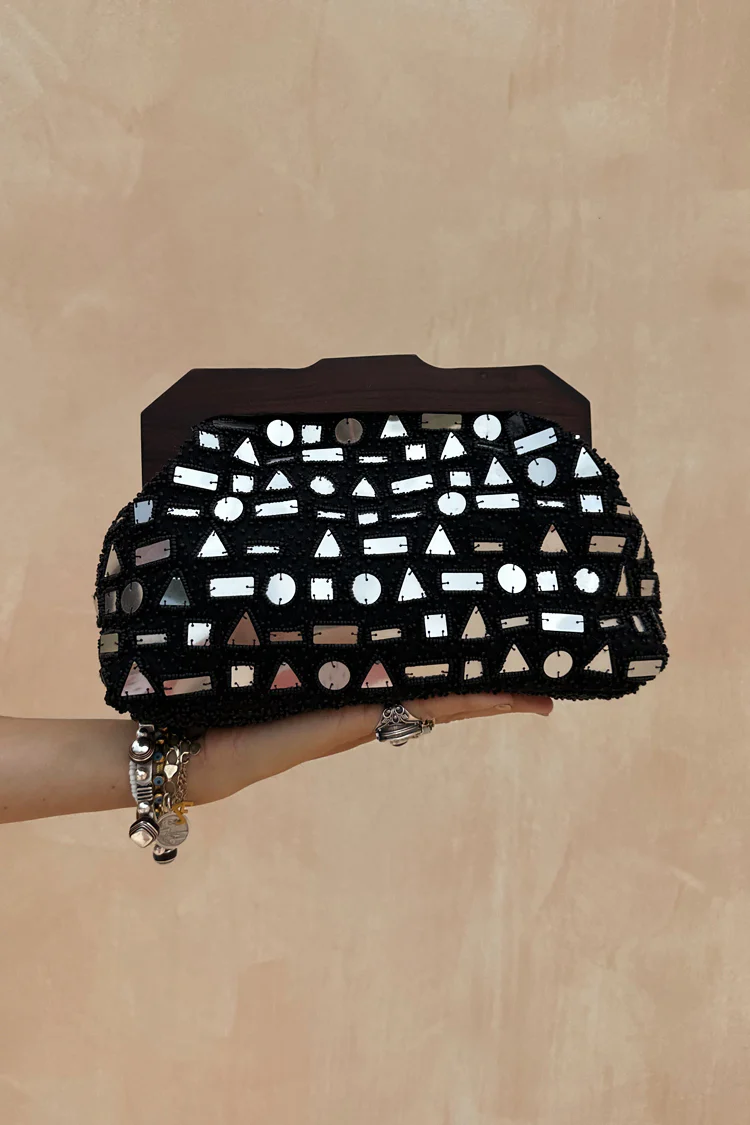 Black Beaded Mirror Bag - Image 8