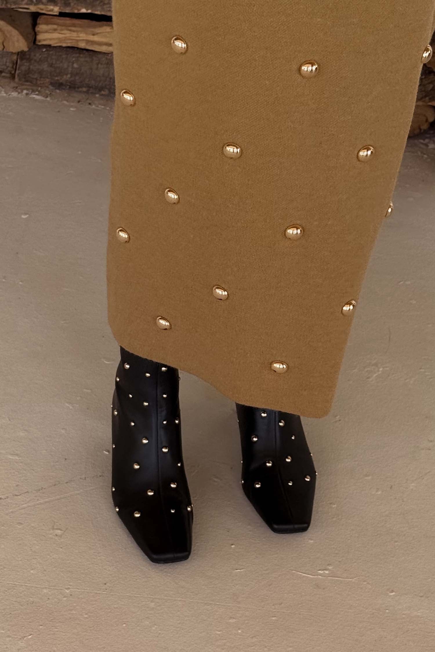 Black Leather Boots with Gold Studs - Image 2