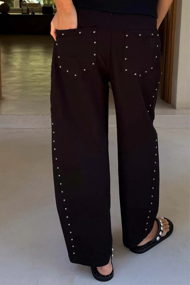 Black Studded Barrel Jeans - Image 6