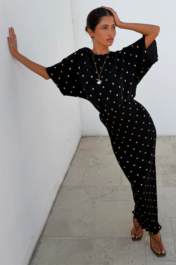 Black Tilly Dress with Gold Foil - Image 5