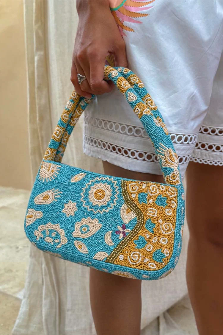 Blue and Yellow Morocco Beaded bag - Image 3