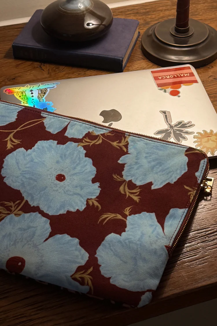 Blue & Burgundy Poppy Laptop Case - Image 8