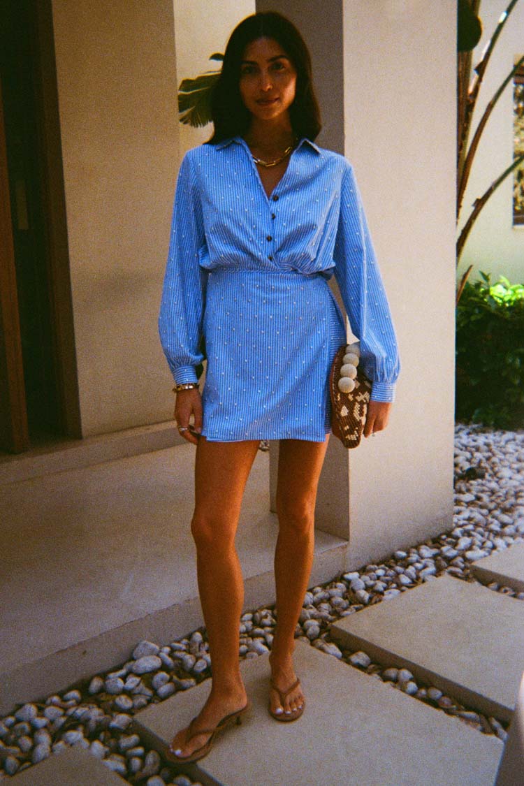 Blue Stripe Mini Miley Shirt Dress - Image 6