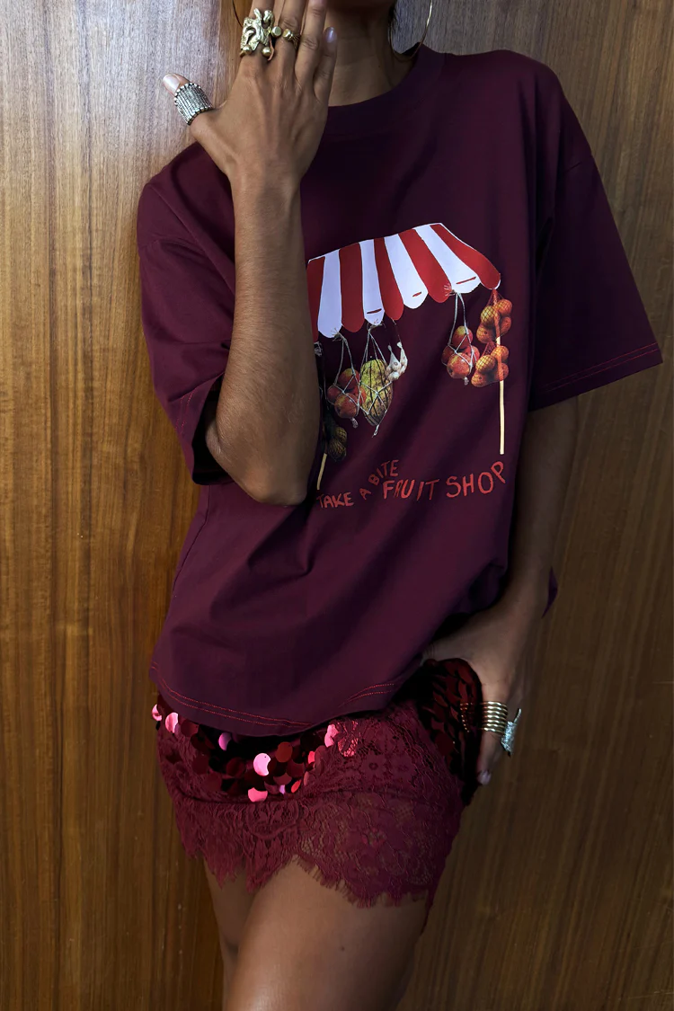 Burgundy Fruit Shop T-Shirt - Image 6