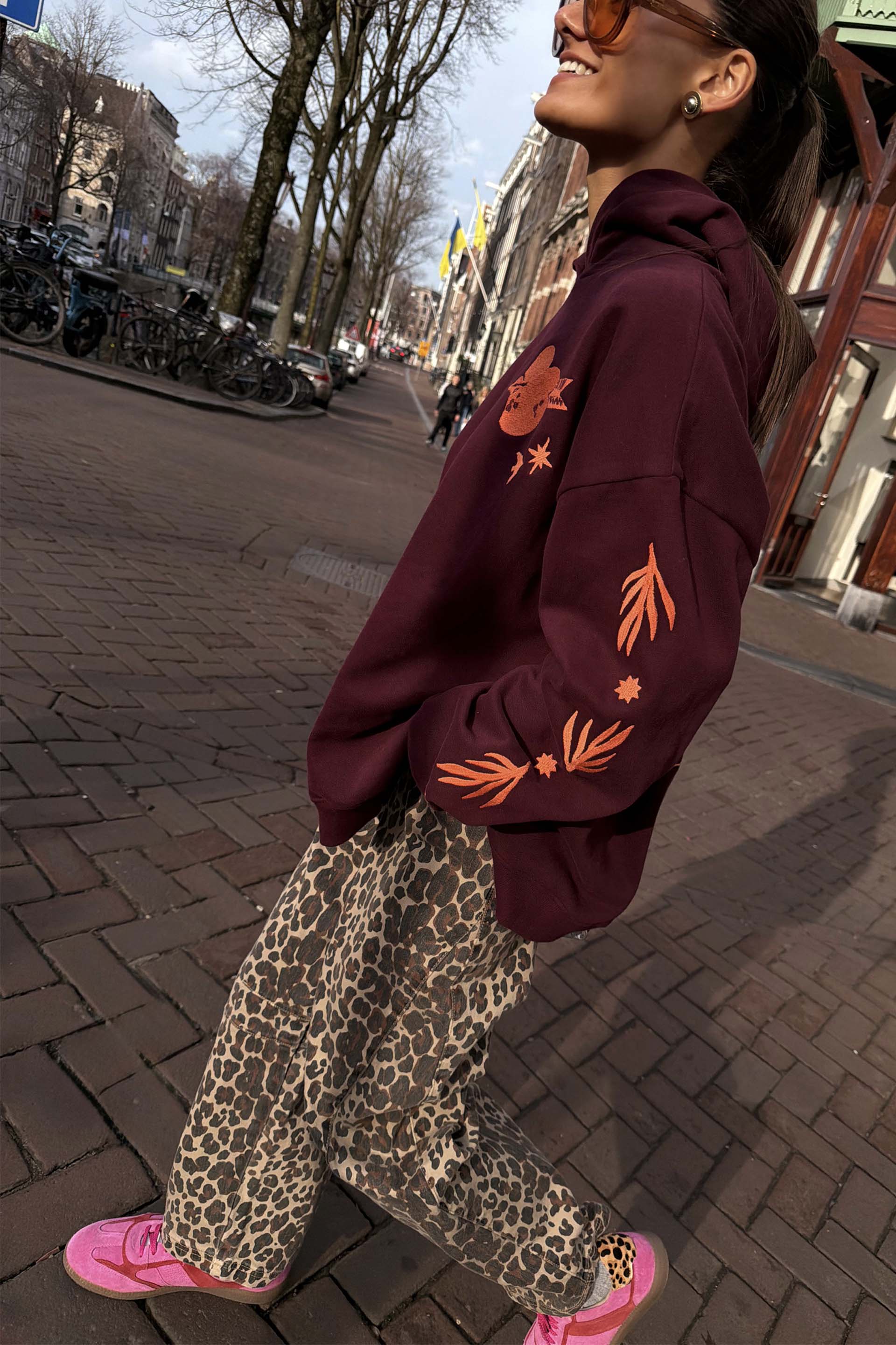 Burgundy Hoodie with Coral Embroidery - Image 4