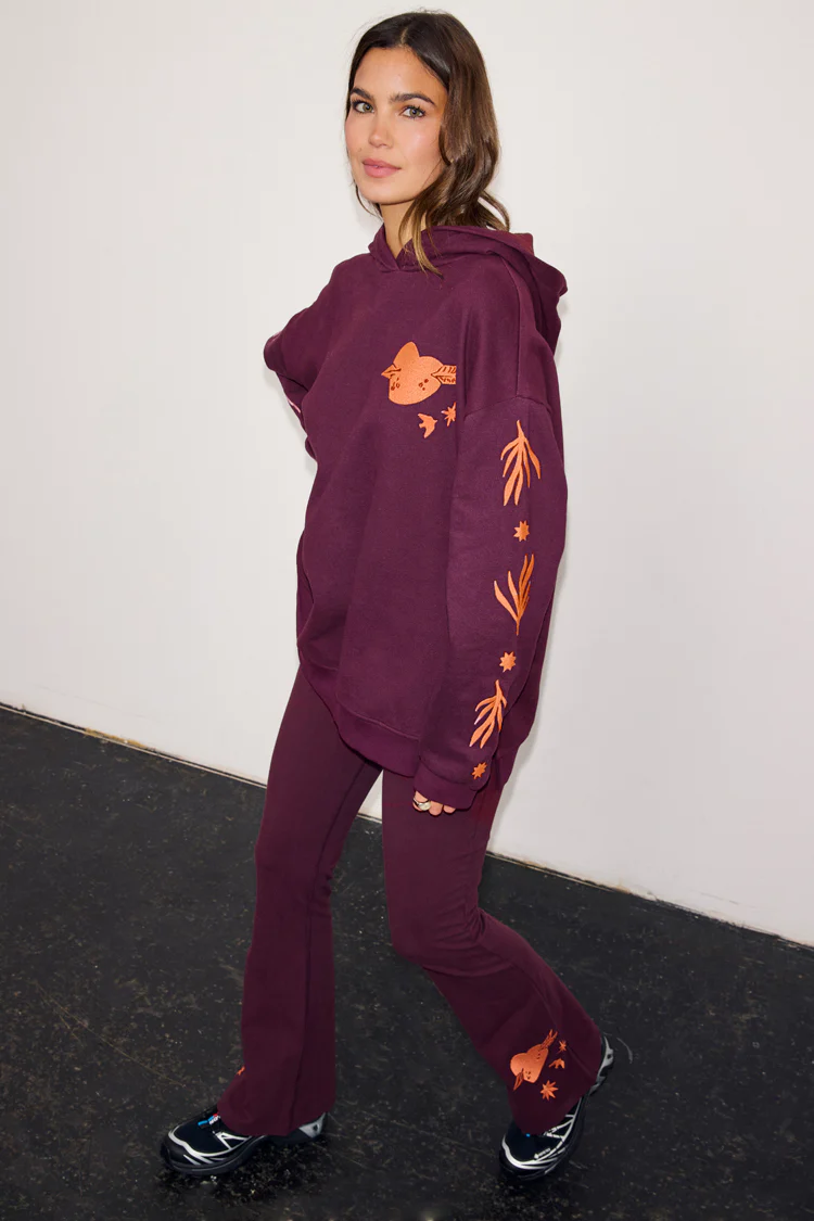 Burgundy Hoodie with Coral Embroidery - Image 6