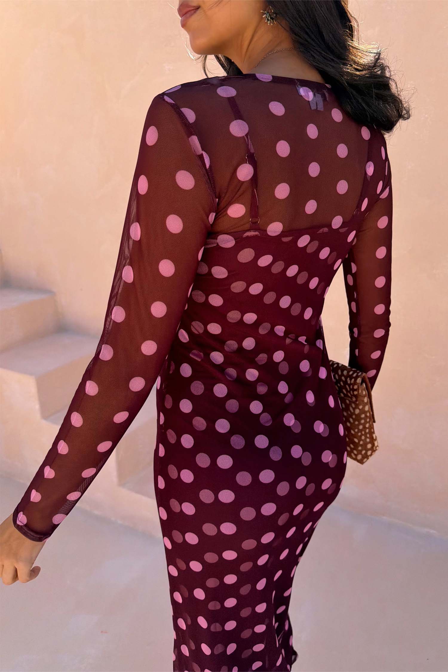 Burgundy Polka Dot Mesh Dress - Image 5