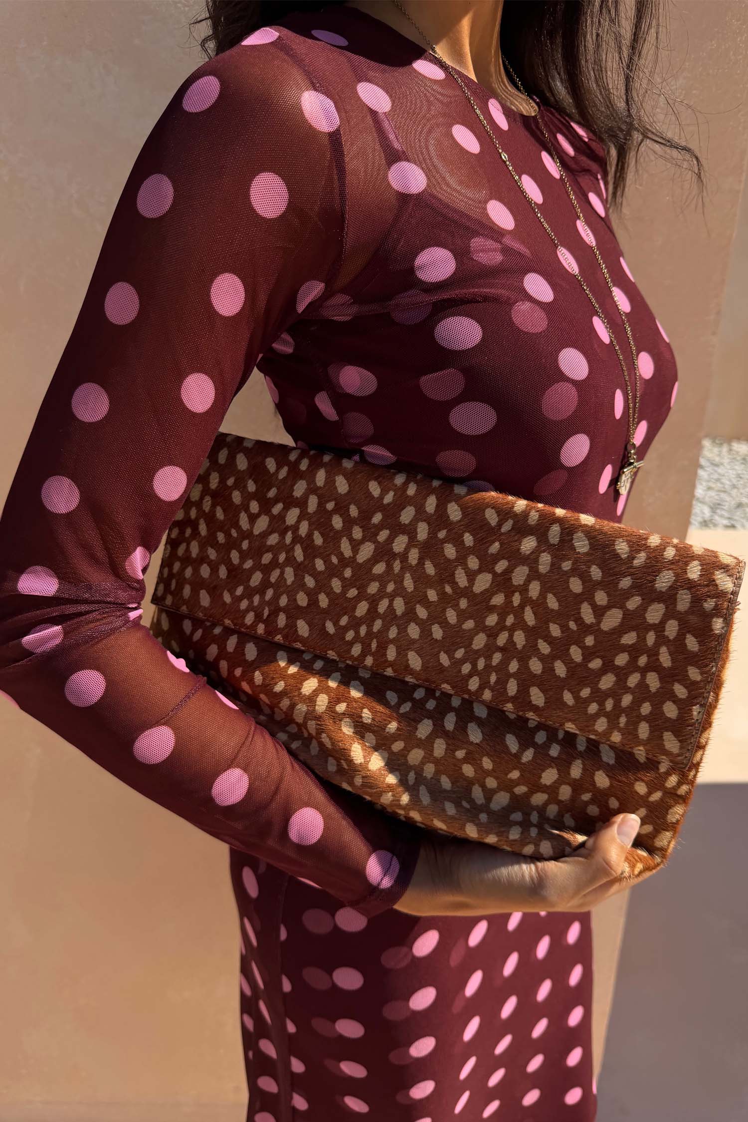 Burgundy Polka Dot Mesh Dress - Image 8