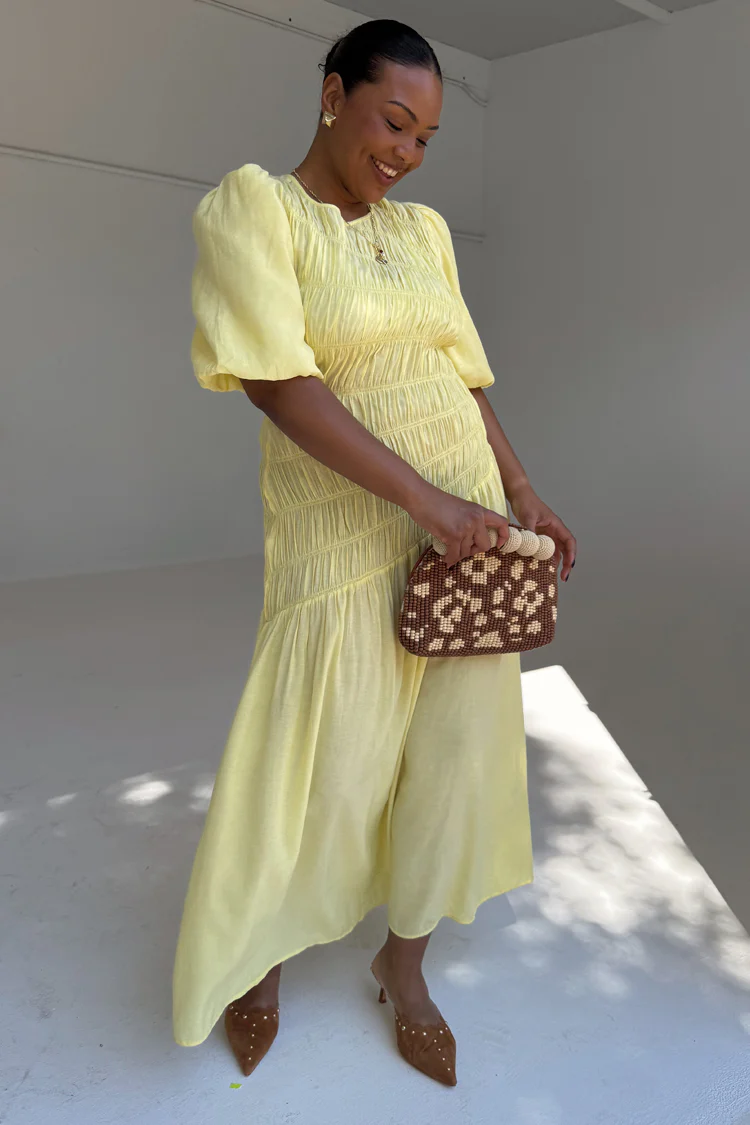 Butter Yellow Shirred Nara Dress - Image 4