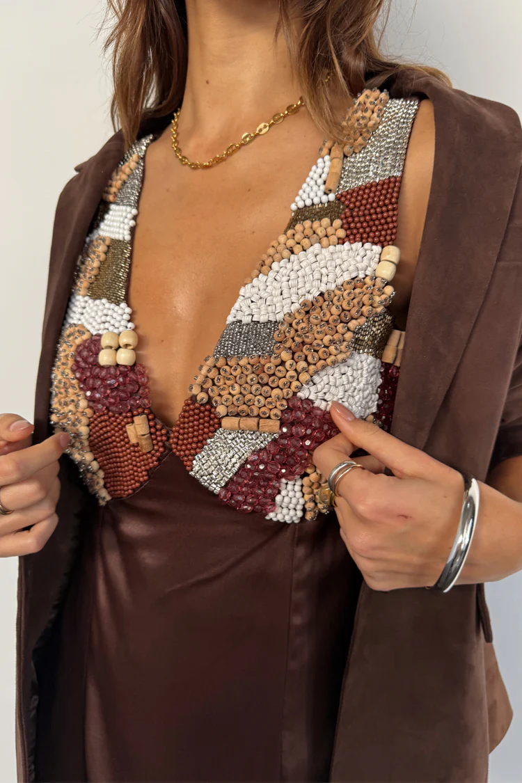 Chocolate Beaded Allegra Dress - Image 3