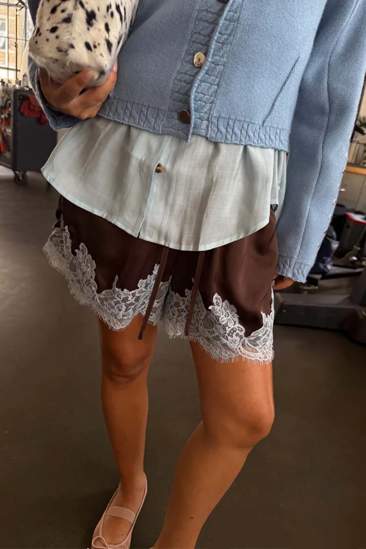 Chocolate and Blue Lace Shorts - Image 3