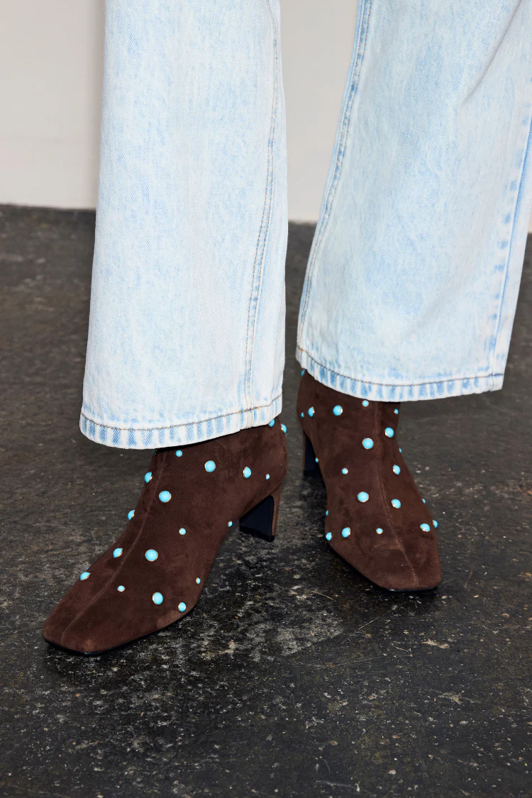 Chocolate Studded Suede Boots - Image 2