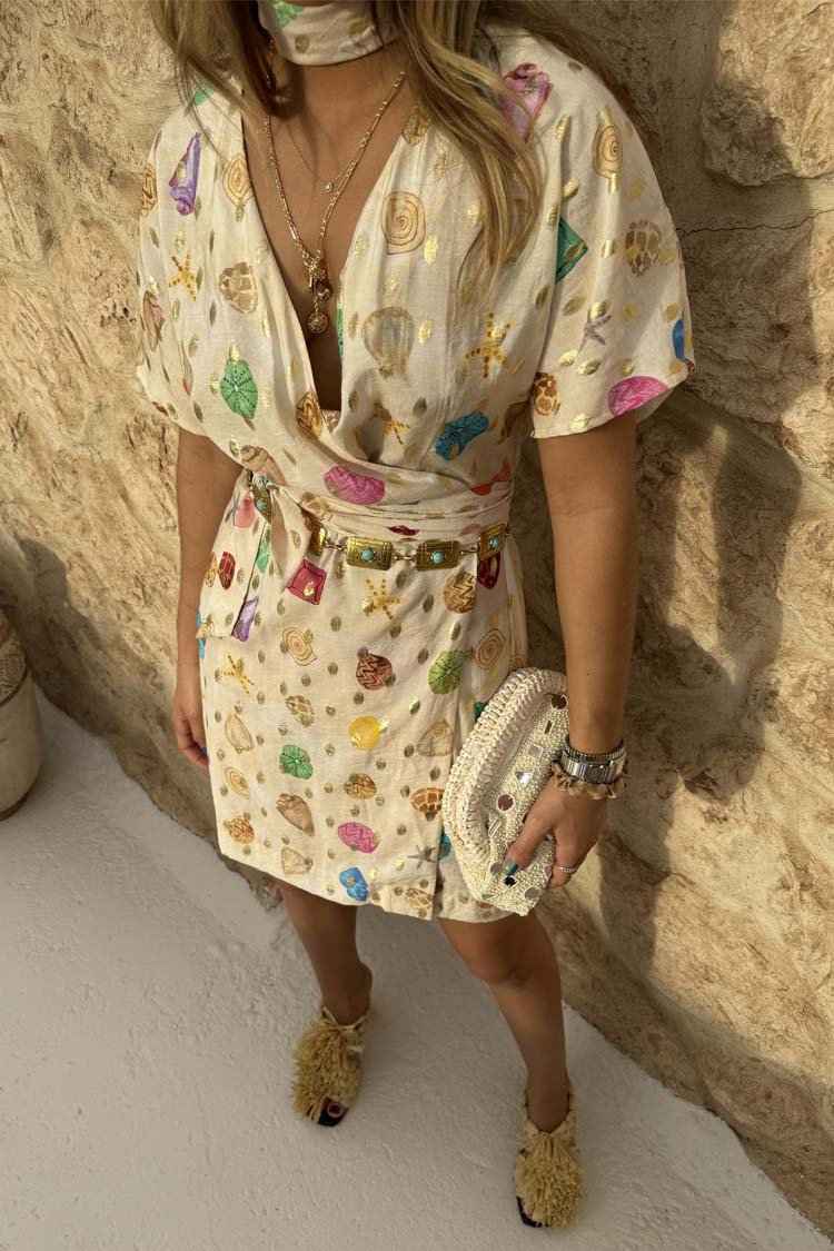 Cream Shell Mini Wrap Dress - Image 8