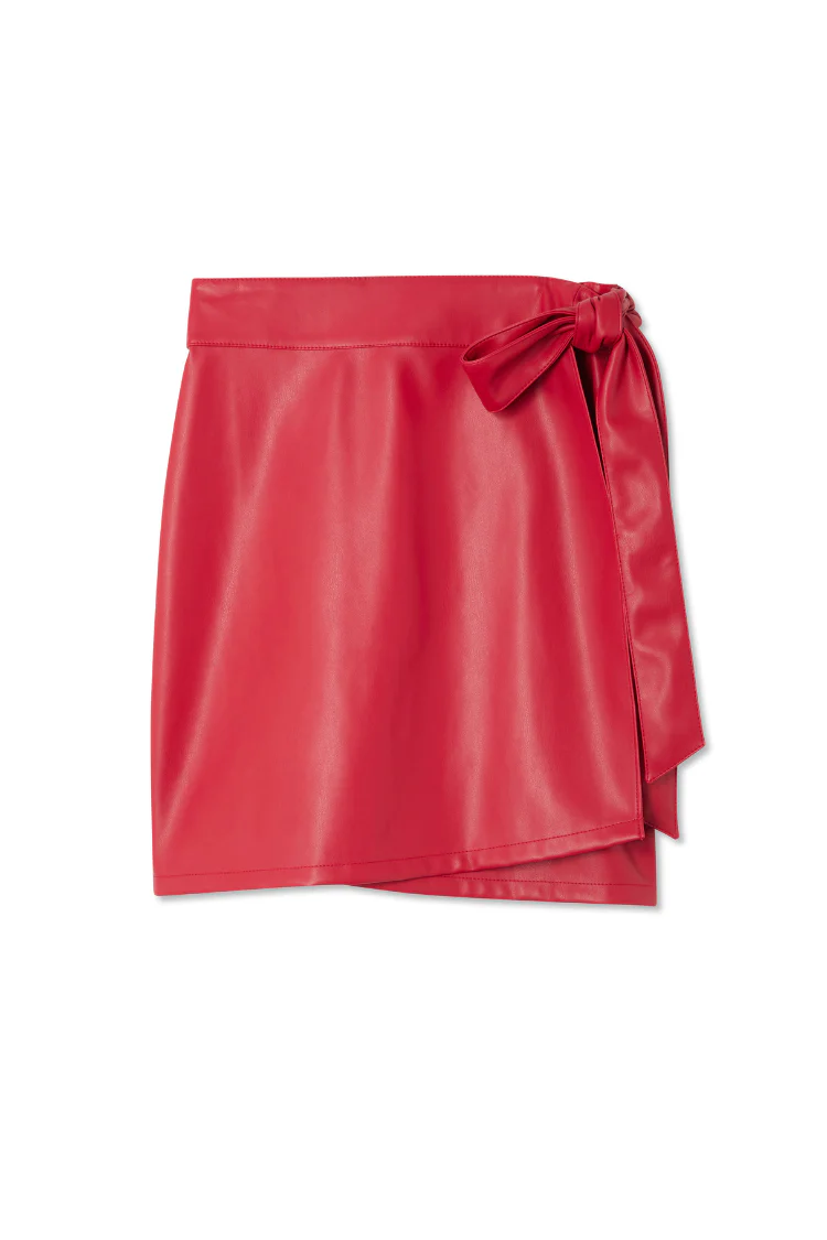 Deep Red Vegan Leather Mini Jaspre Skirt Petite - Image 7