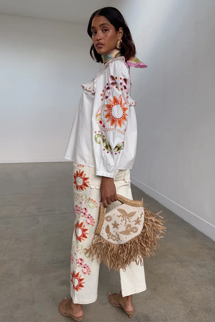 Ecru Enchanted Cut Work Scallop Jeans - Image 3