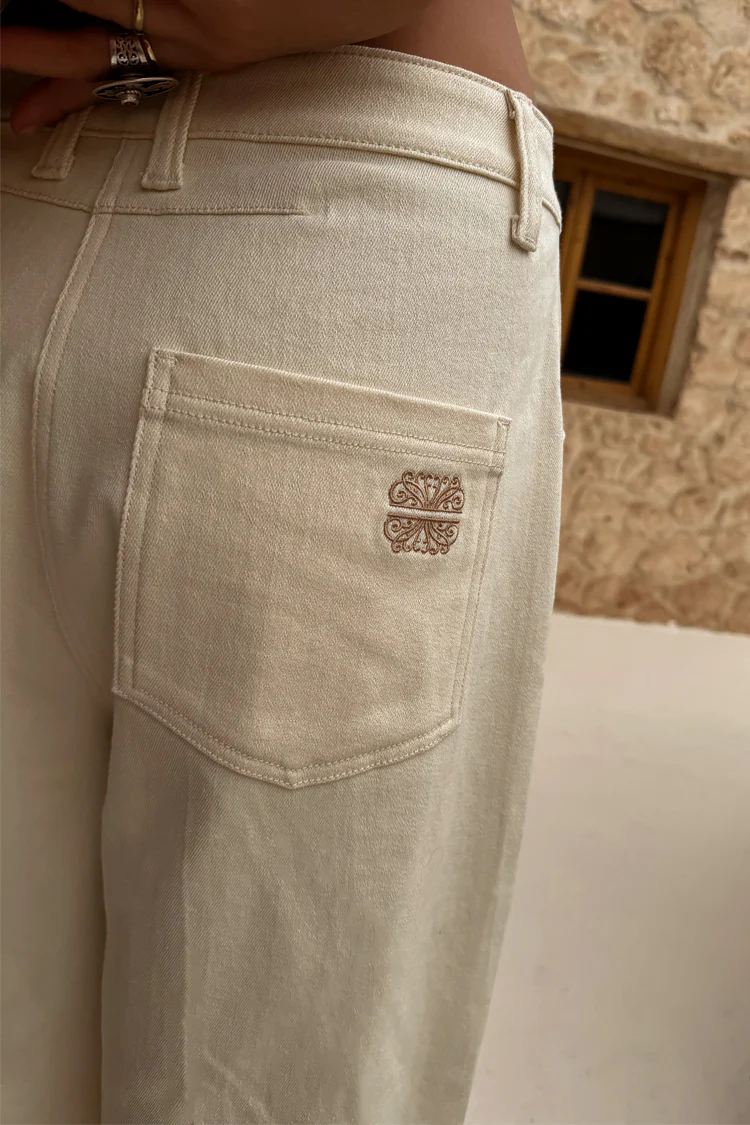 Ecru Raffia Palma Barrel Leg Jeans - Image 9