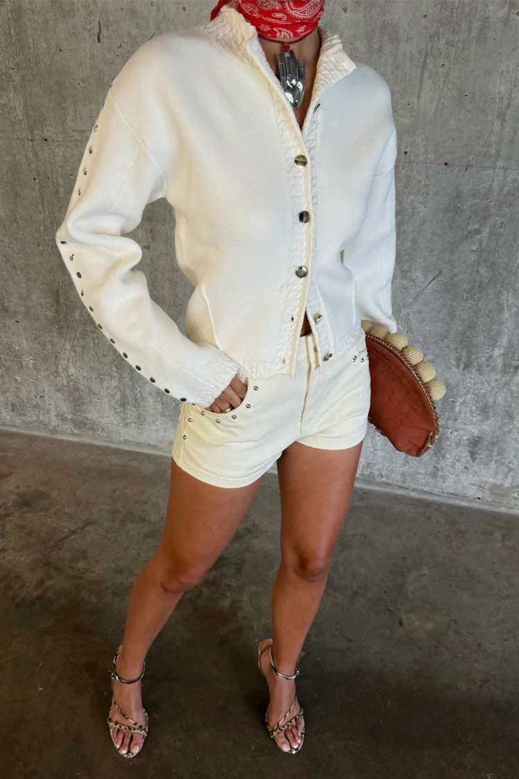 Ecru Studded Cardigan - Image 4