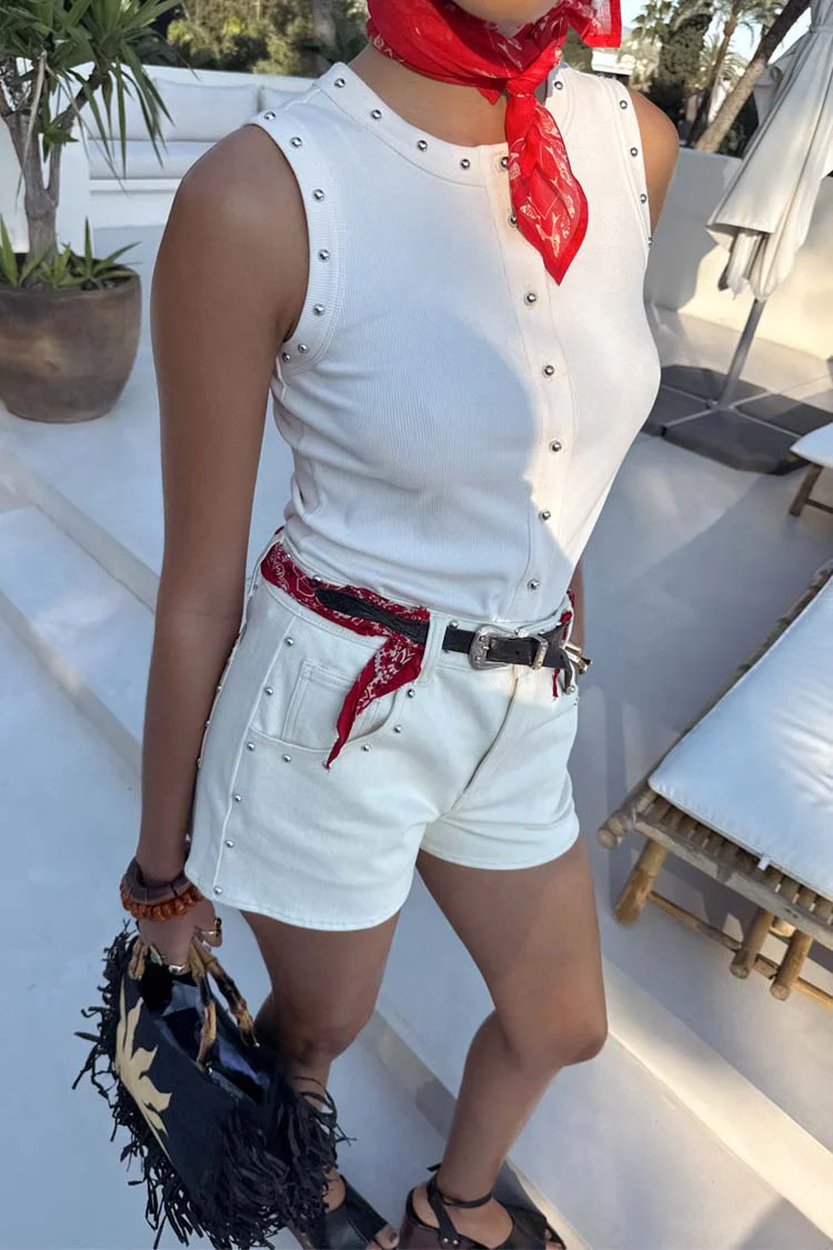 Ecru Studded Button Tank - Image 6