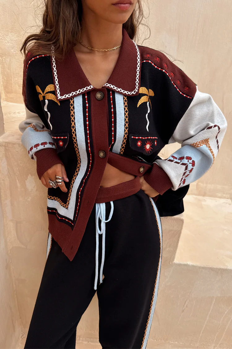 Geometric Knit Cardigan with Embroidery Detail - Image 11