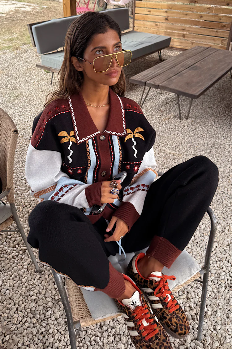 Geometric Knit Cardigan with Embroidery Detail - Image 6