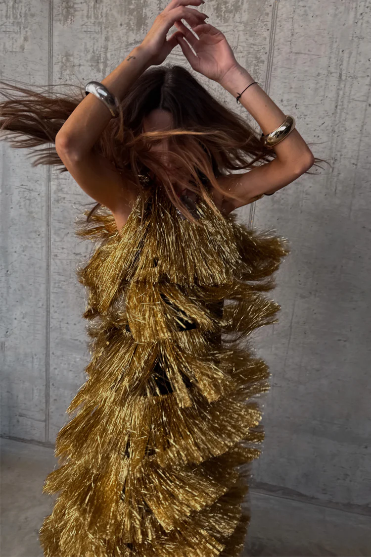 Gold Fringe Dress - Image 5