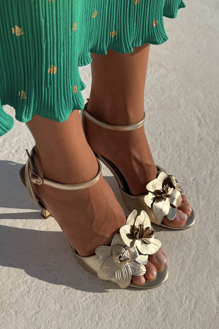 Gold Metallic Flower Heel - Image 4
