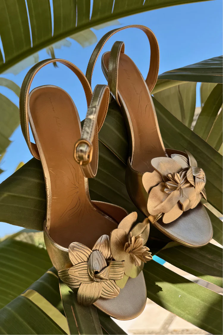 Gold Metallic Flower Heel - Image 6