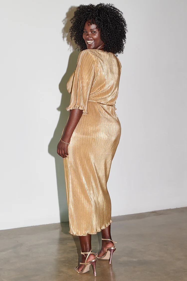 Gold Plisse Dress - Image 13