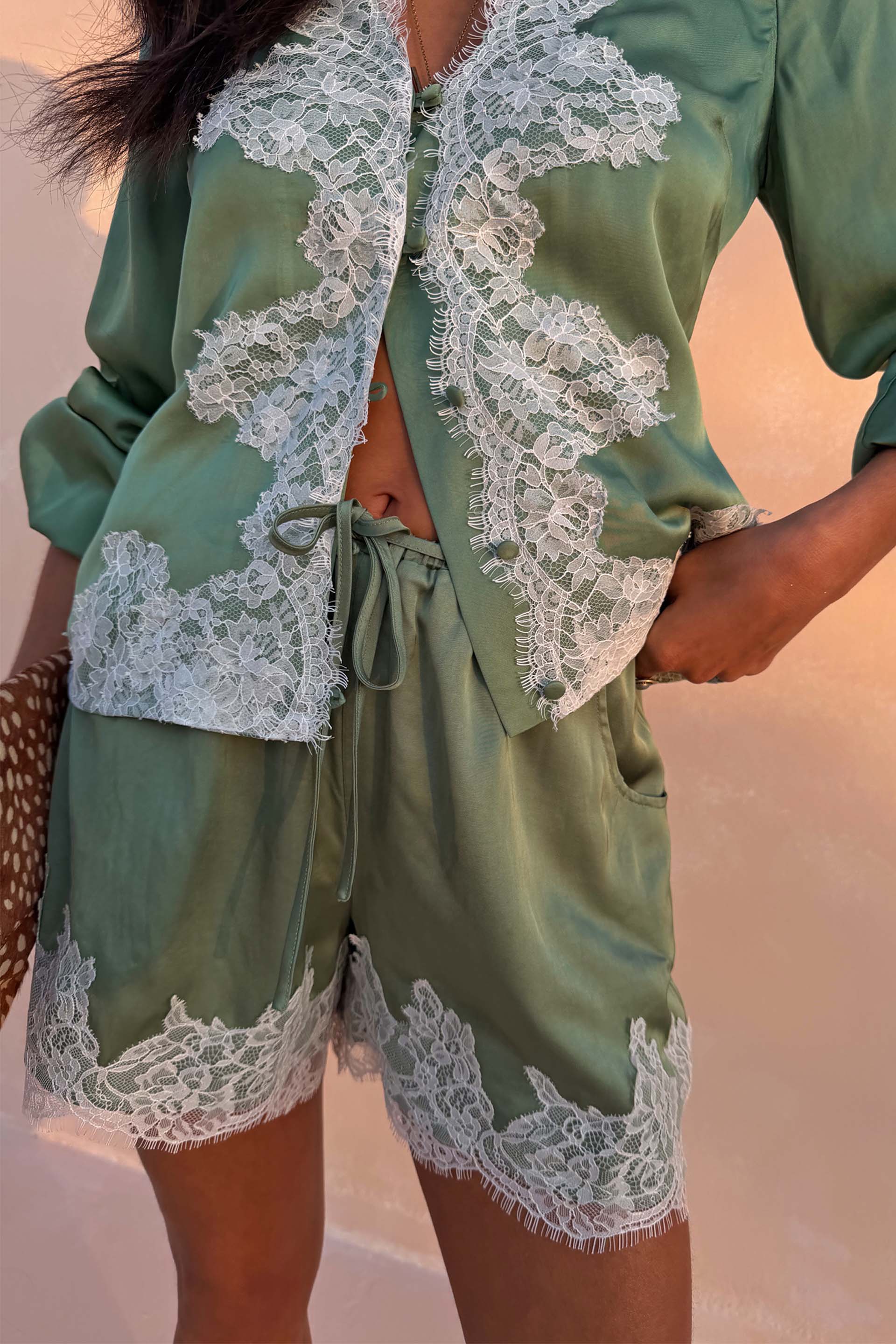 Green Lace Maeva Shorts - Image 2
