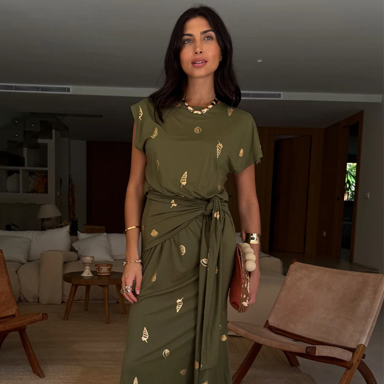 Khaki Shell Midi Dress