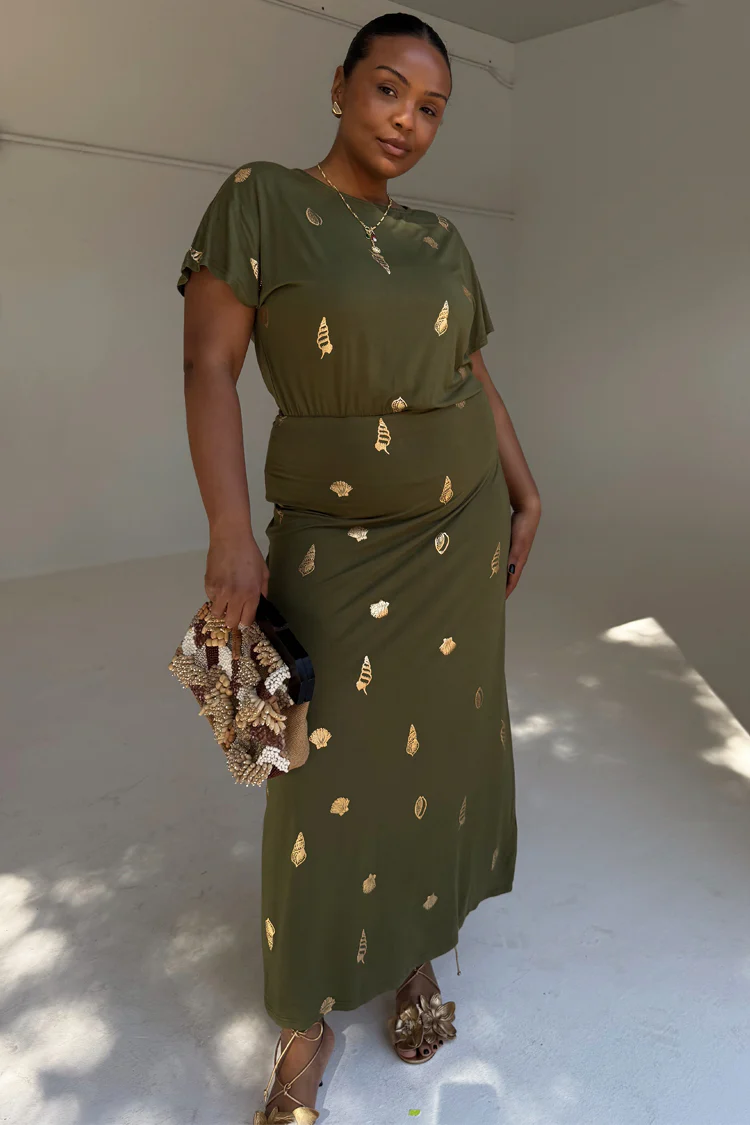 Khaki Shell Midi Dress - Image 6