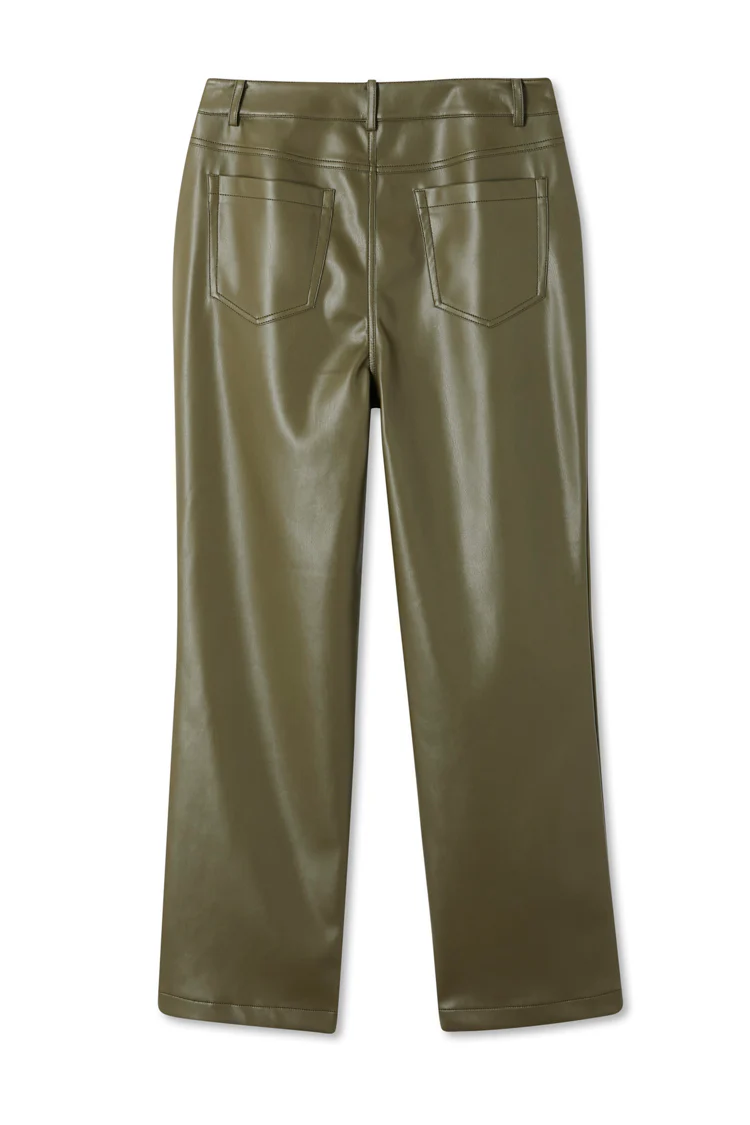 Khaki Vegan Leather Trouser - Image 7