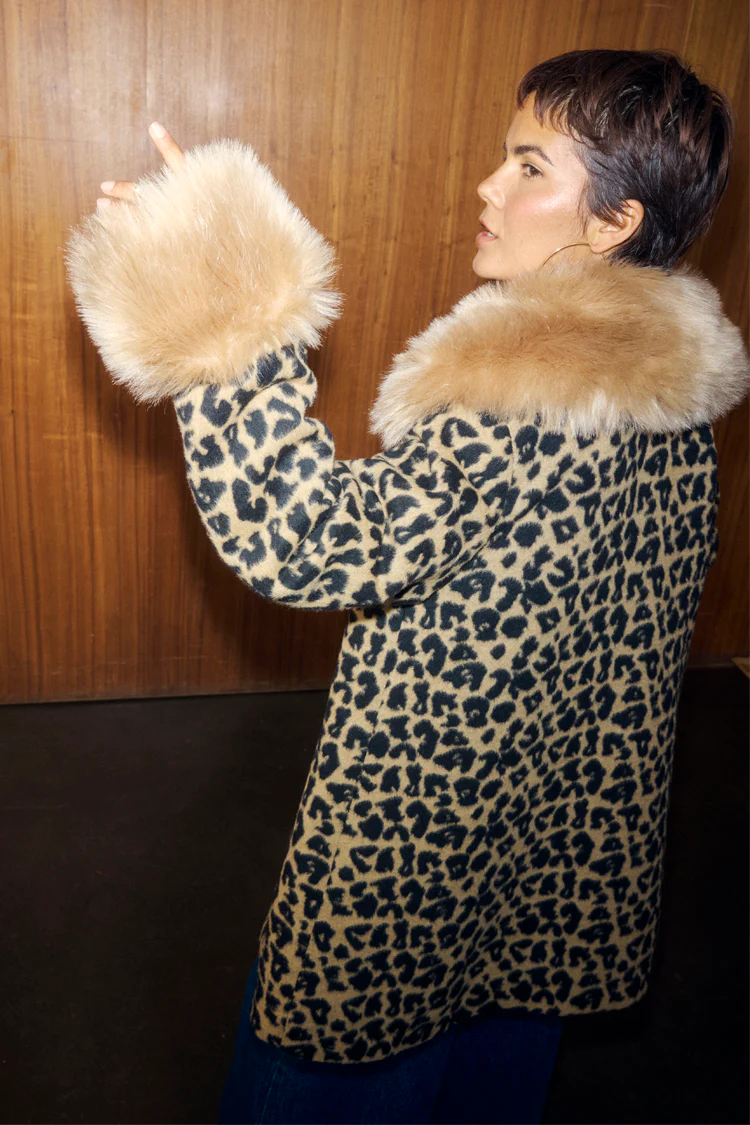Leopard Coat with Faux Fur Trims - Image 7