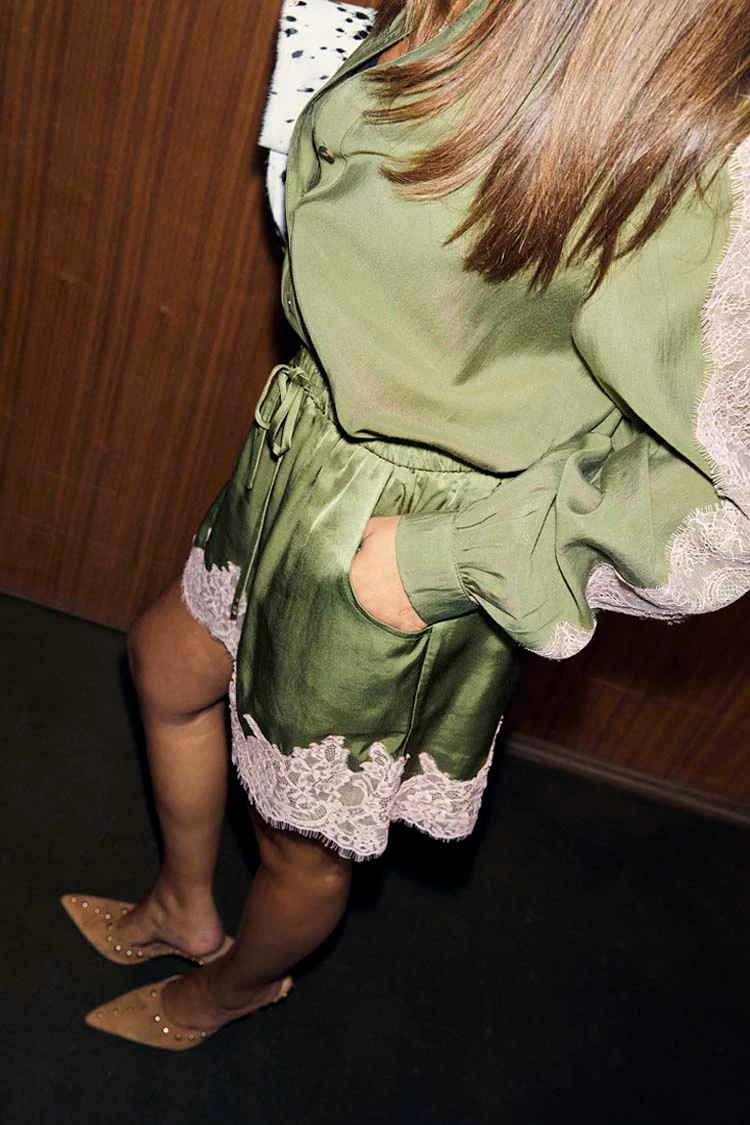 Olive & Pink Lace Shorts - Image 8
