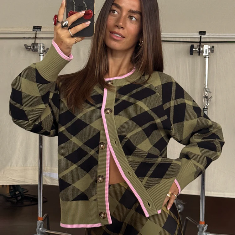 Olive Tartan Cheryl Cardigan
