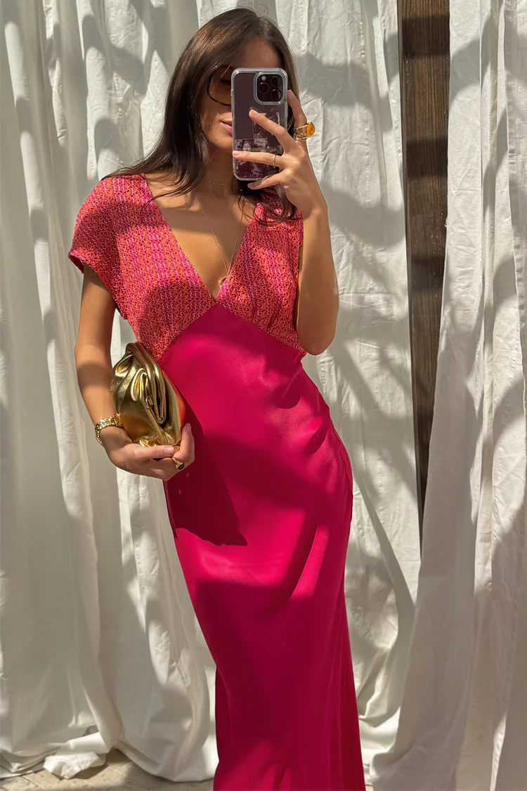 Pink and Red Crochet Elodie Dress - Image 6