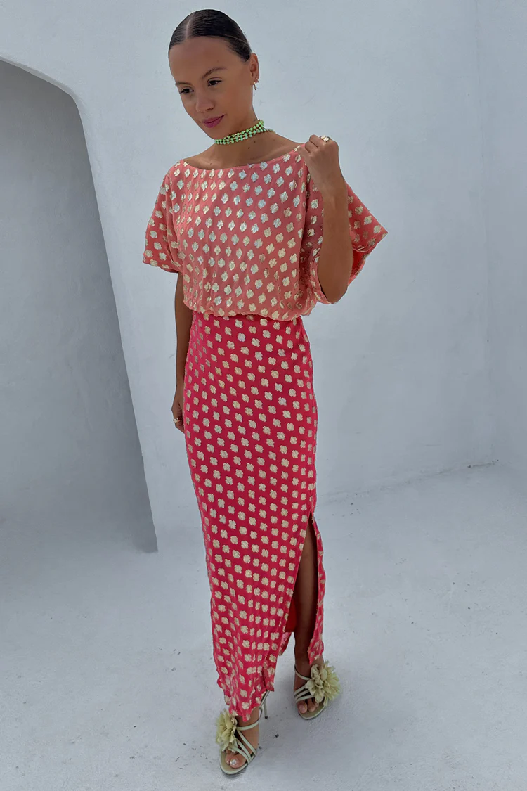 Pink and Red Jacquard Tilly Dress - Image 4