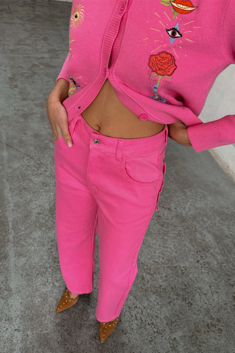 Pink Denim Scallop Detail Jeans - Image 2