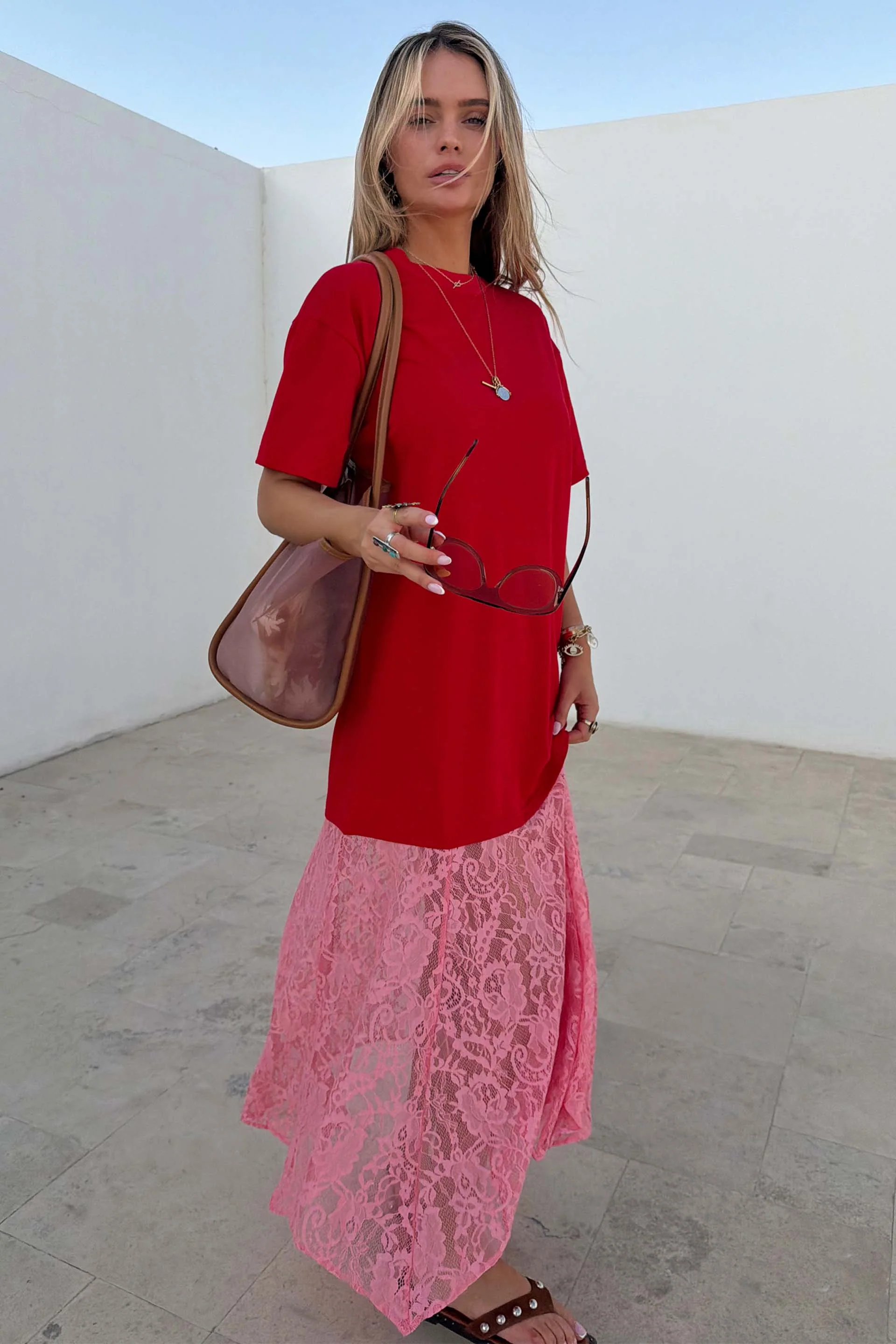 Red and Pink Cara T-Shirt Dress - Image 4