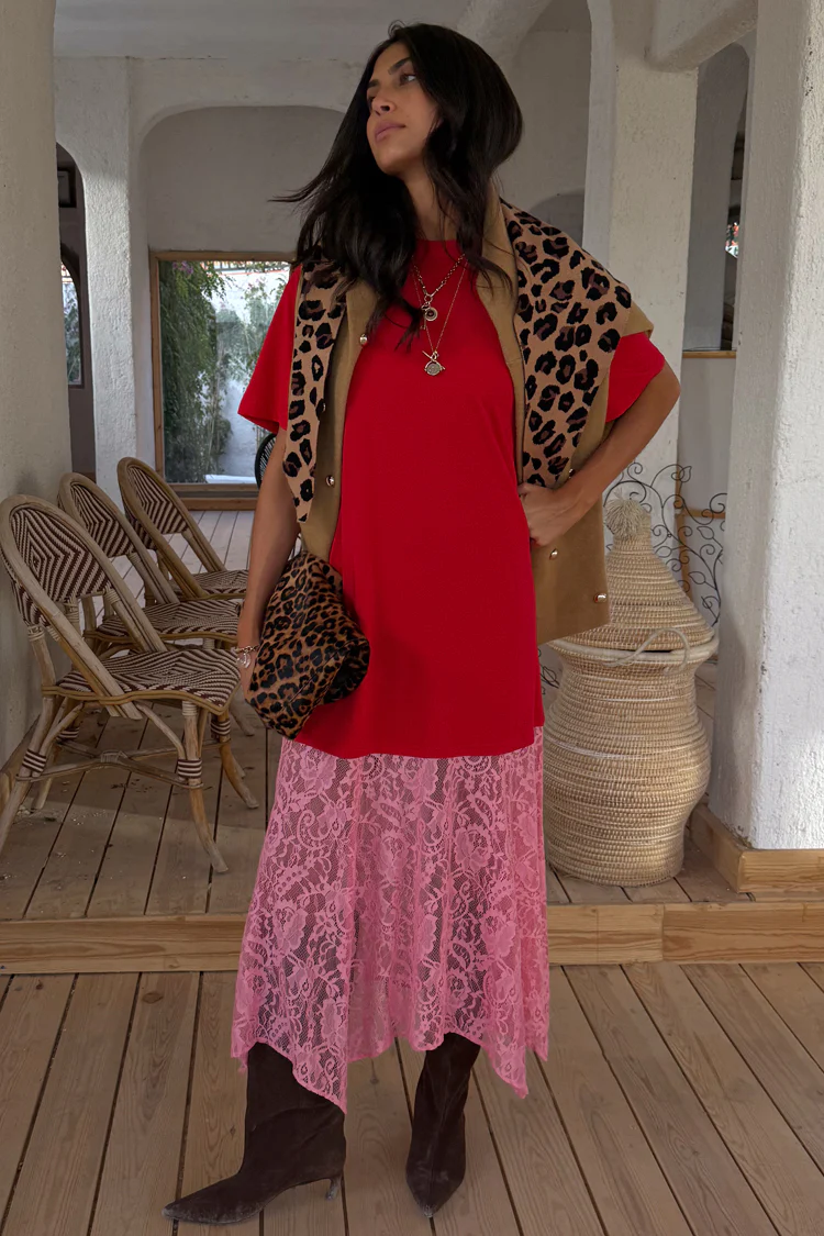 Red and Pink Cara T-Shirt Dress - Image 8