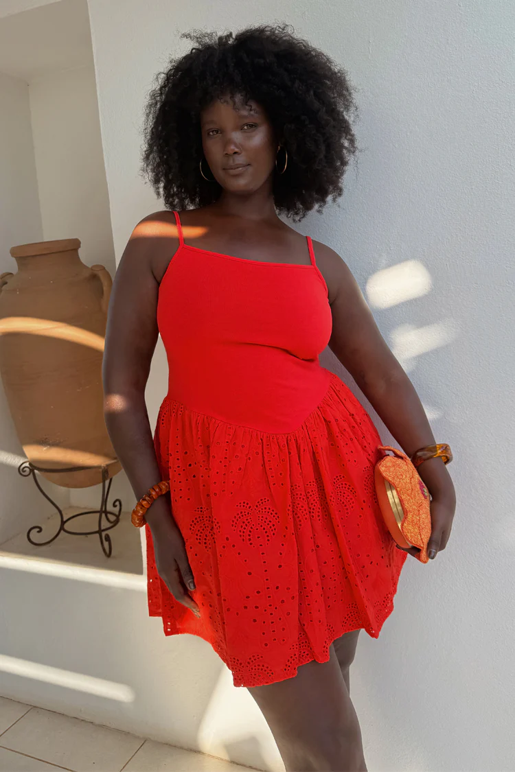 Red Broderie Mini Lola Dress - Image 2