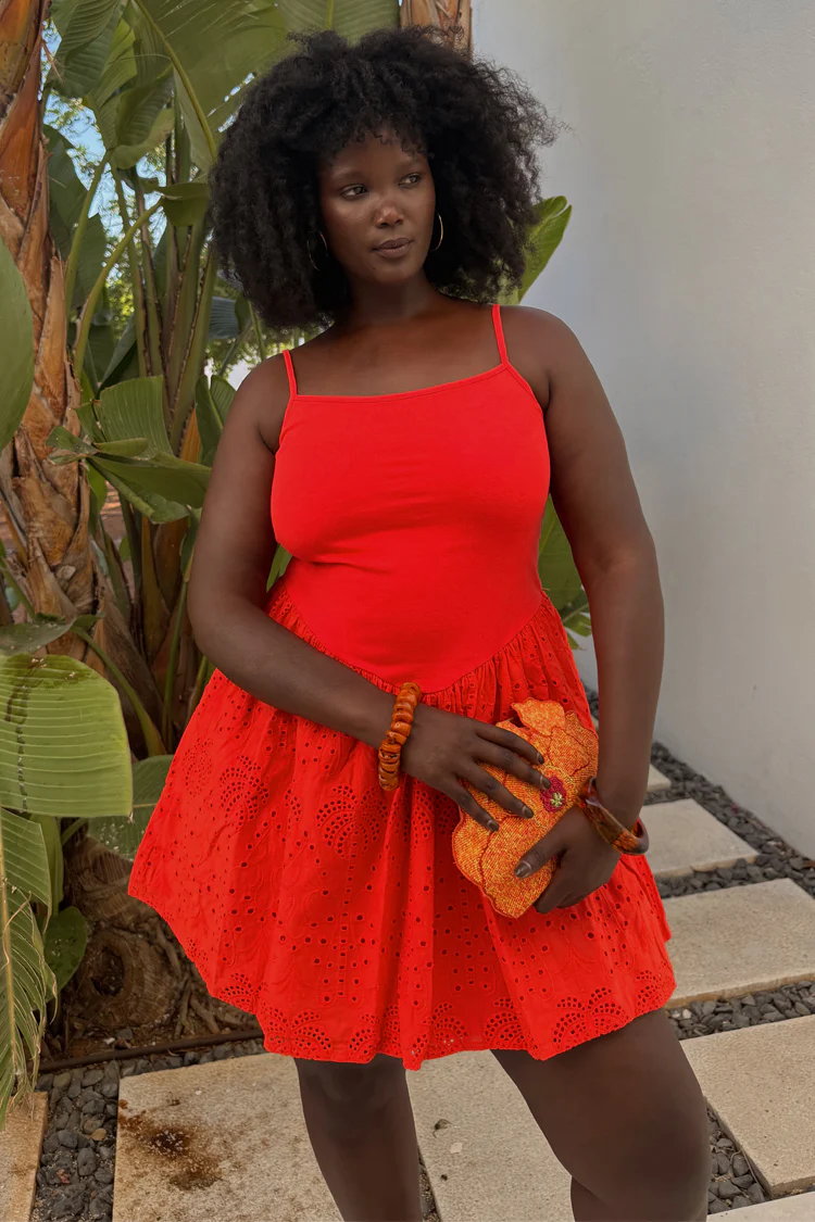 Red Broderie Mini Lola Dress - Image 6