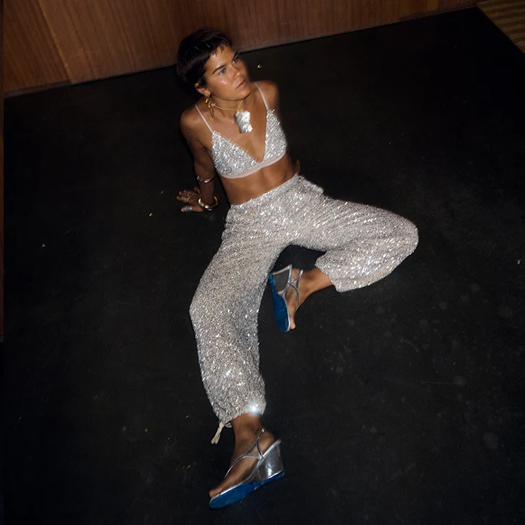 Silver Sequin Naomi Trousers Petite