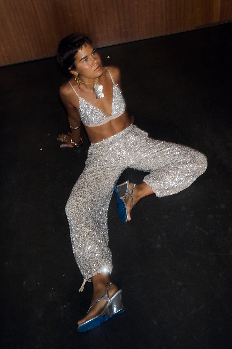 Silver Sequin Naomi Trousers Petite - Image 4