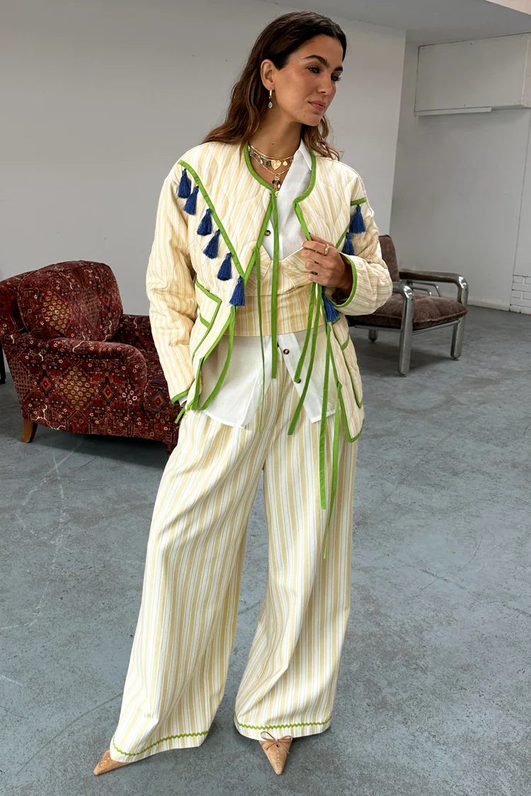 Butter Yellow Stripe Quilted Jacket - Image 10