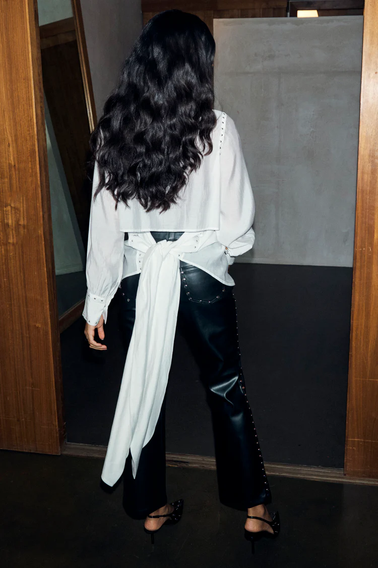 White Studded Tie Back Shirt - Image 8